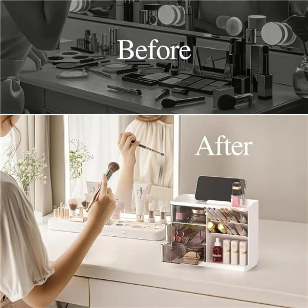 makeup organizer with drawers stackable vanity storage for skincare brushes